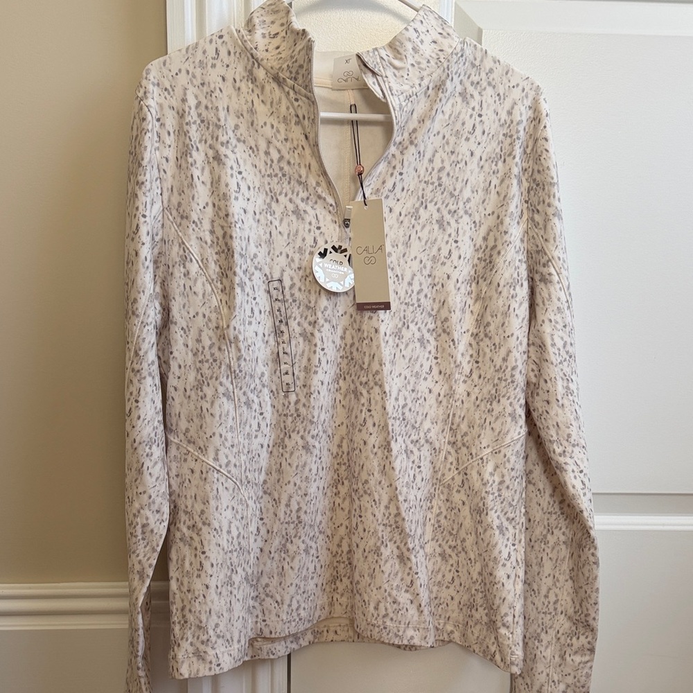CALIA Cream and Gray Patterned Pullover
